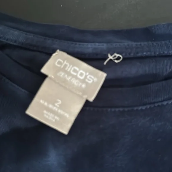 Chico's Zenergy Tie-Dye Drawstring 3/4 Sleeve Blue Tie Dye Top - Picture 9 of 9